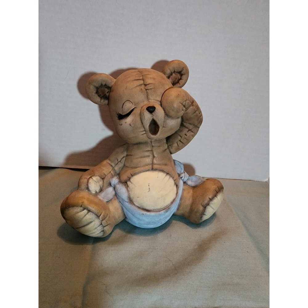 Vintage 1987 Ceramic Hand Painted Kimple Mold Corp Sleepy‎ Bear Sitting Yawning